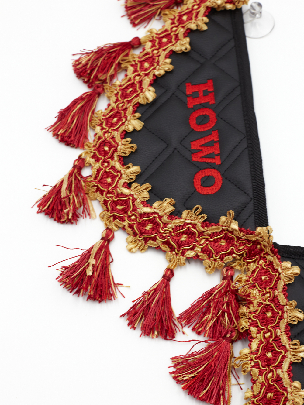Вымпел тройной HOWO (экокожа, черный с красными кисточками)