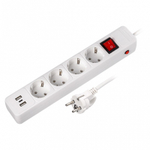 Сетевой фильтр c USB+Type C, 16А, 4 гнезда, c з/ш, с з/к, ПВС, 1.8 м, белый (SBSP-18C-W)