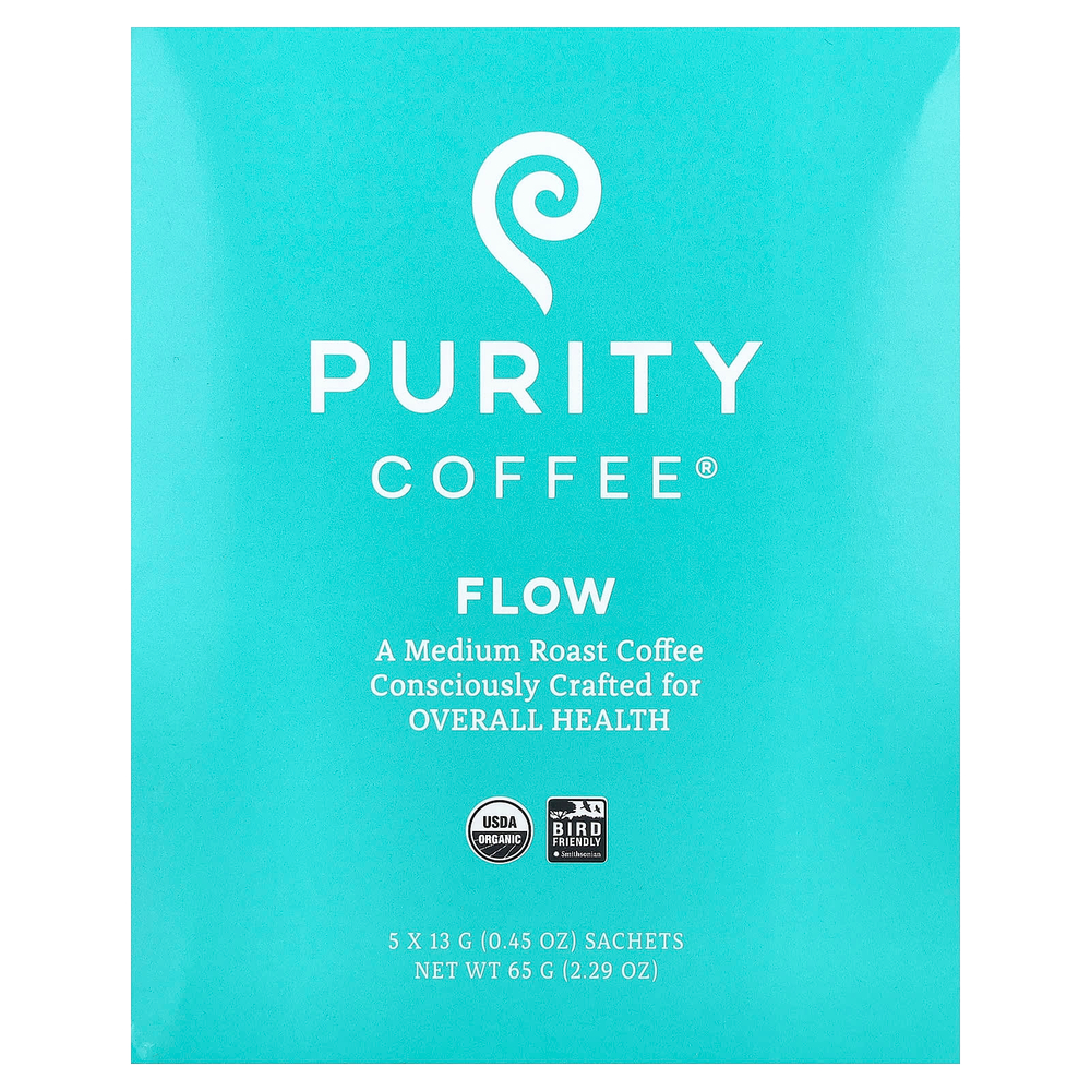 Purity Coffee, Flow, саше, средняя обжарка, 5 саше по 13 г (0,45 унции)