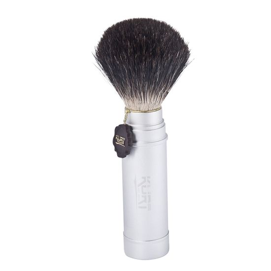 Дорожный помазок для бритья KURT, синтетика HI BRUSH, металлический тубус, серебро