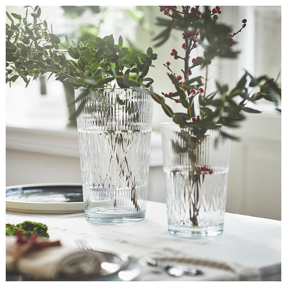 IKEA SMÄLLSPIREA (ИКЕА СМЭЛЛСПИРЕА) — Ваза, прозрачное стекло с узором, 22 см, фото 2