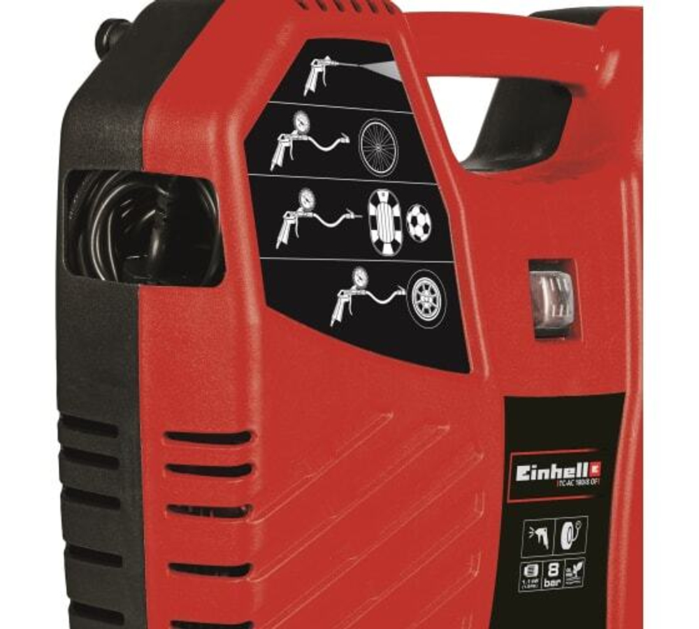 Компрессор электрический.,безмасляный Einhell TC-AC 180/8 OF (220В 1,1кВт 8Атм 180л/м)