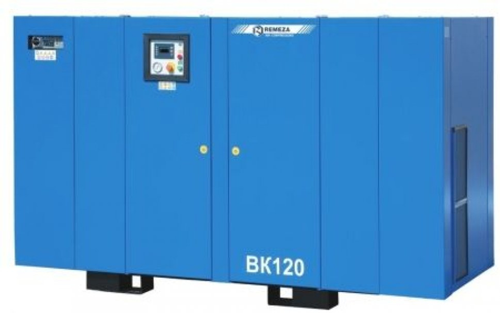 Винтовой компрессор ВК120-13, без ресивера , производительность 11300л/мин,  рабочее давление 13 бар, мощность двигателя 90кВт, вес 1830 кг, габариты 1945х1460х1840мм. REMEZA, Республика Беларусь