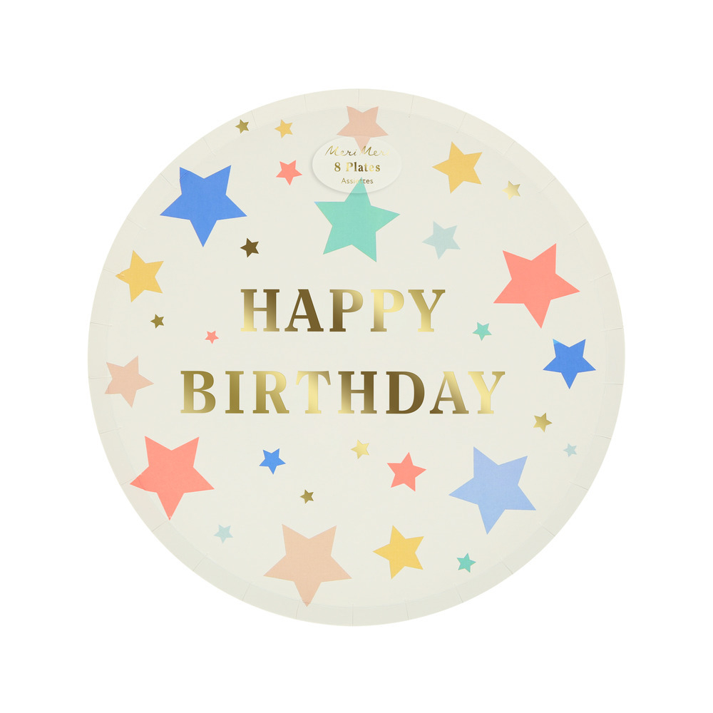 Тарелки маленькие звёздные "С Днем Рождения" [Happy Birthday] 8 шт. (21 см)
