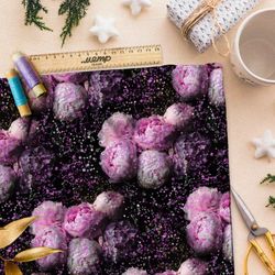 Ткань барби маслом нарисованные пионы на чёрном фоне с пыльцой