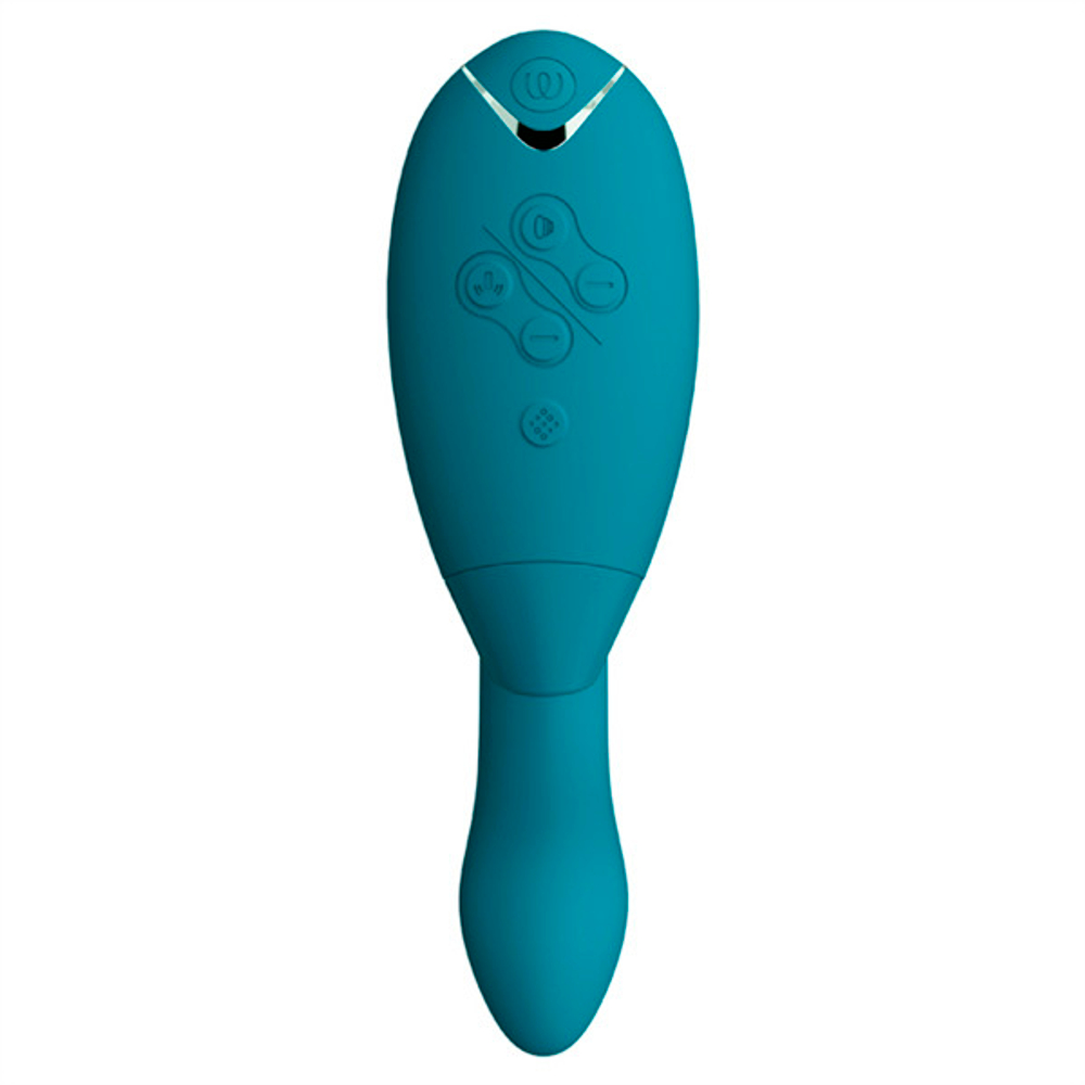 Бирюзовый вибратор 20,3см с вакуумным стимулятором Womanizer Duo 2 Petrol WZ142SG8