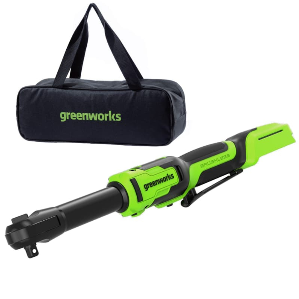 Гайковерт-трещотка Greenworks RW380X удлиненная, 24V, бесщеточная, 1/2", 80Нм, редуктор 170 мм, без АКБ и ЗУ с сумкой, арт. 3804207
