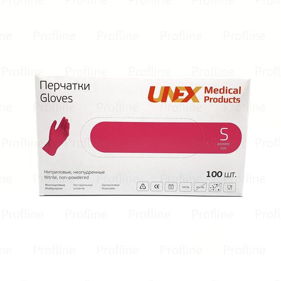 Перчатки UNEX размер S нитриловые фуксия 50 пар/уп