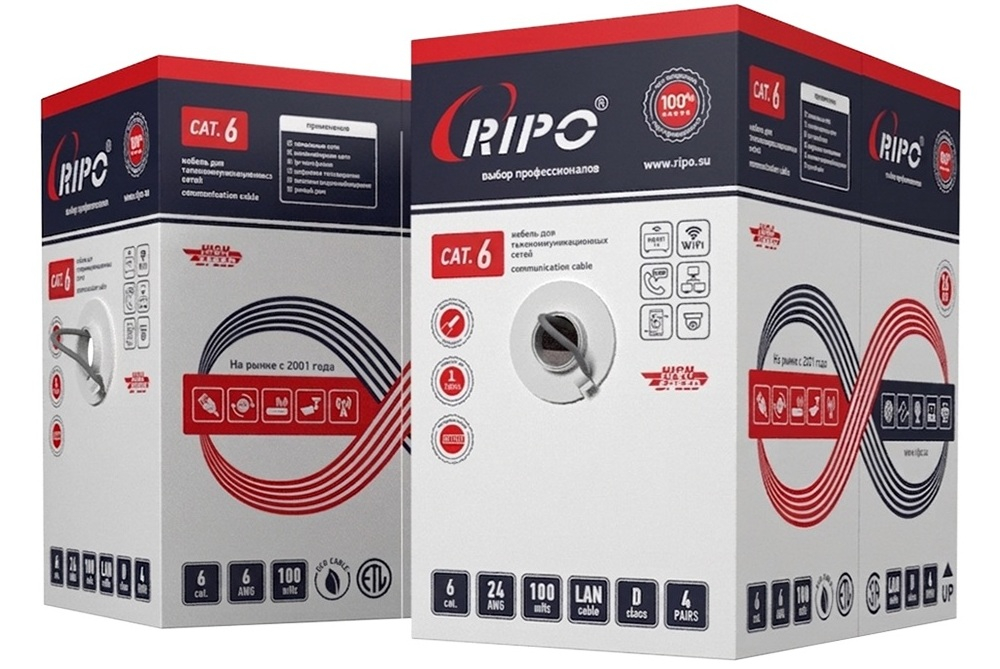 Витая пара FTP 4 CAT6 23AWG CCA Ripo, упк.25м., (КСВПВэ -6 4*2*0.57), серый