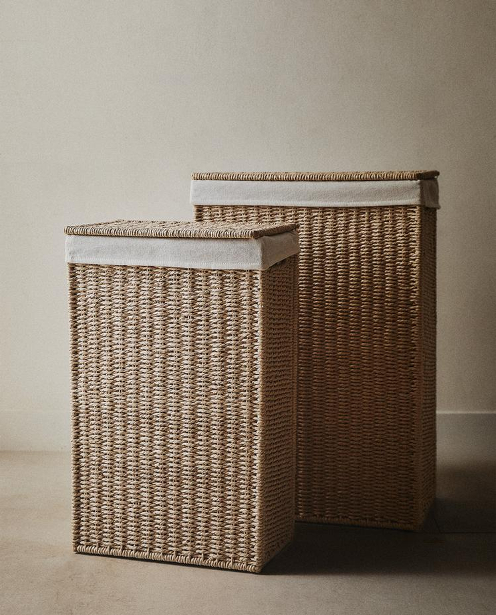 ZARA HOME КОРЗИНА ДЛЯ БЕЛЬЯ, С ПОДКЛАДКОЙ ИЗ ТКАНИ, СВЕТЛО-БЕЖЕВЫЙ