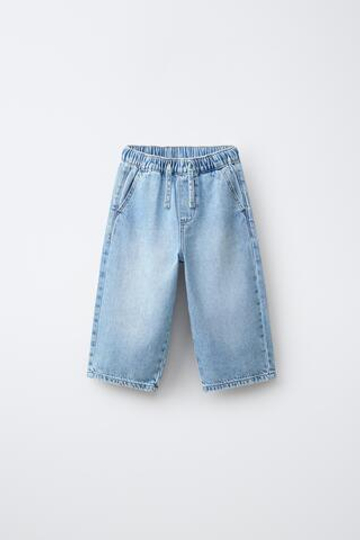 ZARA БРЮКИ BAGGY ИЗ САРЖИ, ГОЛУБОЙ