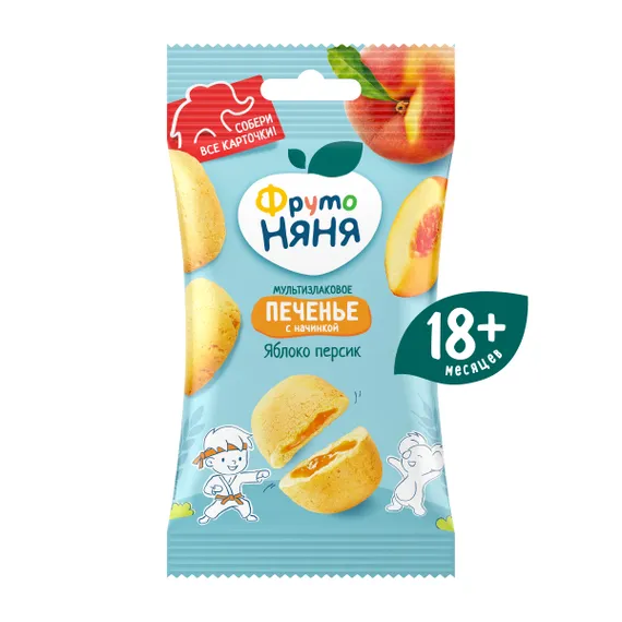 Печенье ФрутоНяня мультизлаковое с начинкой из яблок и персиков с 18 месяцев