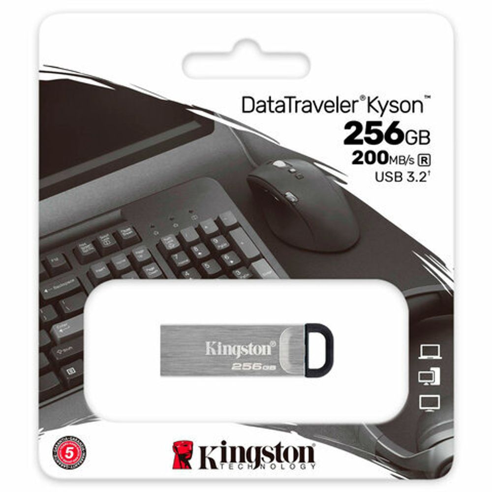 Флеш-диск 256 GB KINGSTON DataTraveler Kyson, разъем USB 3.2, серебряный, DTKN/256GB