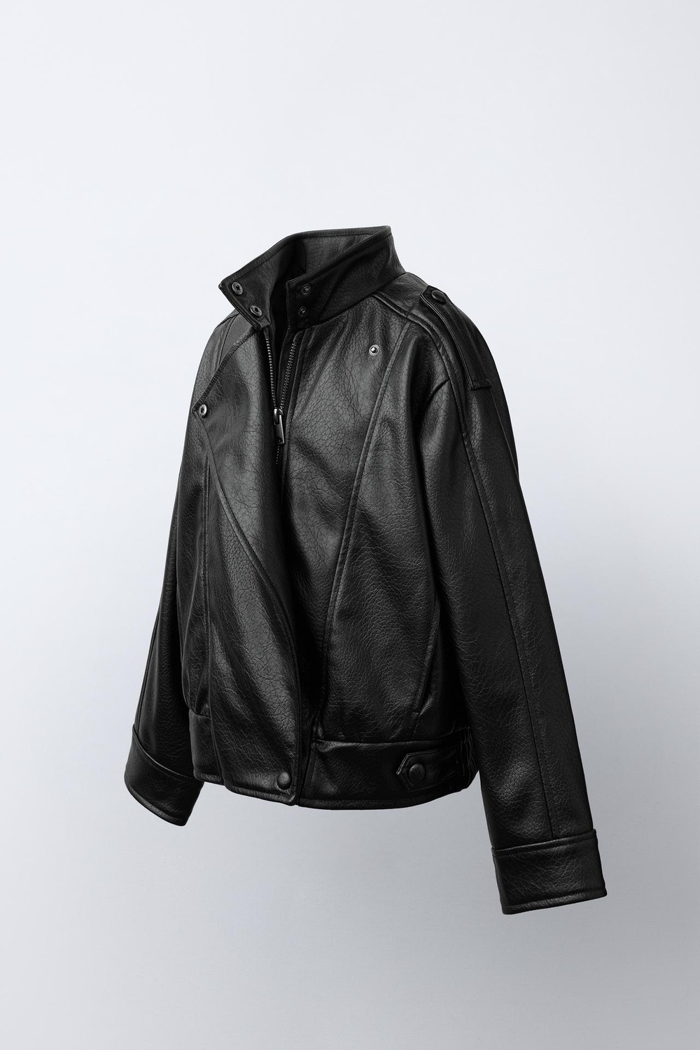 ZARA КУРТКА ИЗ ИСКУССТВЕННОЙ КОЖИ С ЗАПАХОМ, ЧЕРНЫЙ