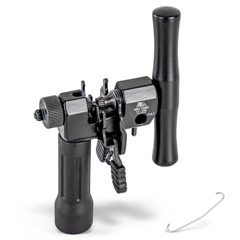 Выжимка 6-230139 YC-396 профи, для всех типов Shimano, Campagnolo и SRAM включая 12ск, с держателем цепи и запасным пином, сталь, черная BIKEHAND