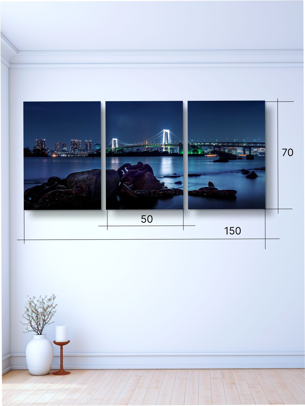 Картина Мост под звёздами модульная 50x70см 3шт.