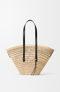 Loewe Большая плетеная сумка-корзина Braid из пальмы и телячьей кожи, натуральный/черный