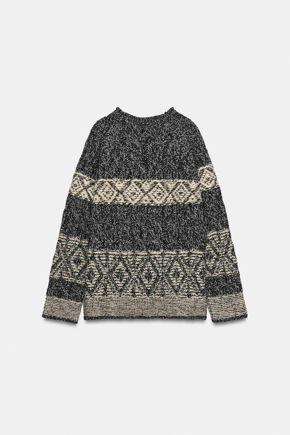 ZARA ЖАККАРДОВЫЙ СВИТЕР С МЕТАЛЛИЗИРОВАННОЙ НИТЬЮ, БЕЛЫЙ/ЧЕРНЫЙ