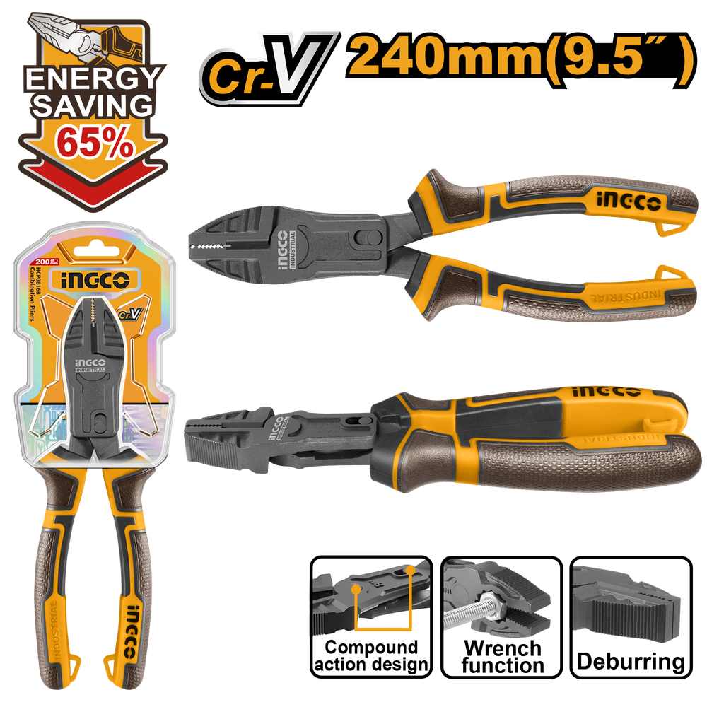 Плоскогубцы комбинированные INGCO HCCP58240 INDUSTRIAL 240 мм 65% Плоскогубцы комбинированные INGCO HCCP58240 INDUSTRIAL 240 мм 65%