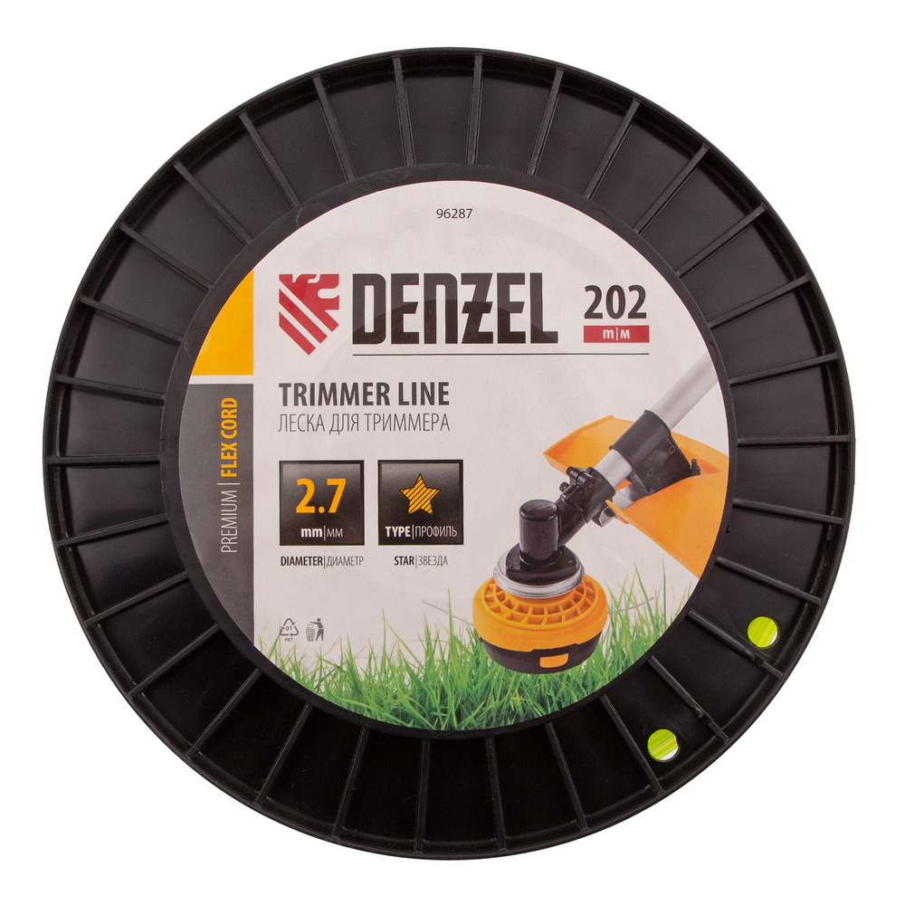 Леска для триммера звезда, 2,7мм х 202м, на DIN катушке FLEX CORD Denzel