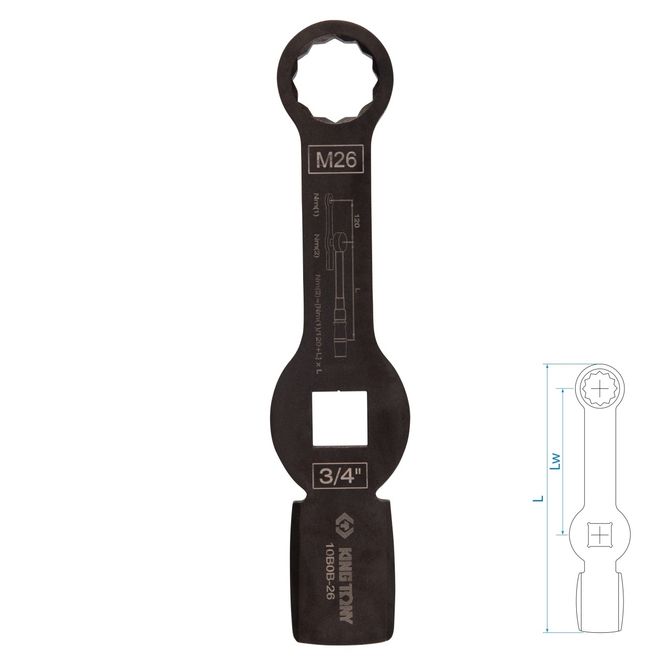KING TONY (10B0B-26) Ключ для тормозных суппортов грузовых автомобилей M26, 3/4", ударный