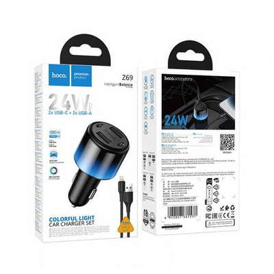 Автомобильное зарядное устройство для Lightning Hoco Z69 24W(2C2A) (black)