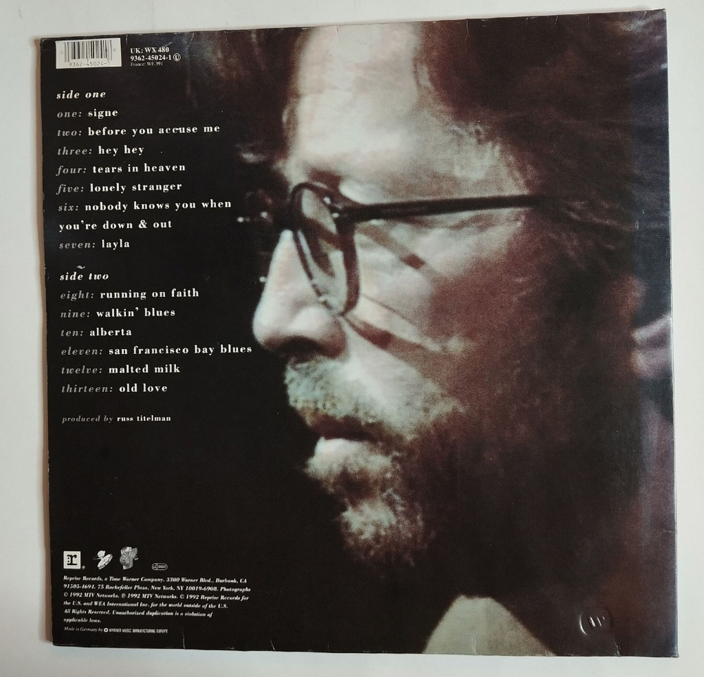 Винтажная виниловая пластинка LP Eric Clapton Unplugged (Germany 1992)