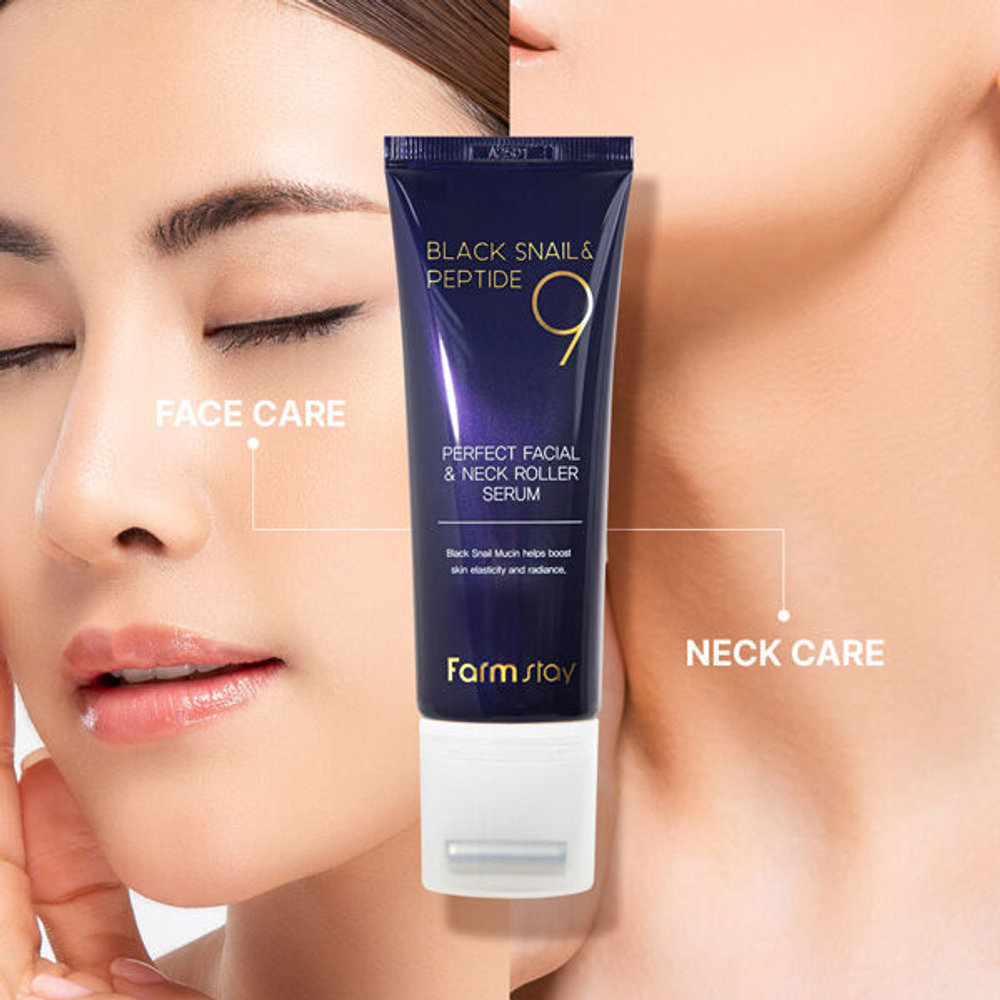 Омолаживающая сыворотка-роллер для лица и шеи FarmStay Black Snail & Peptide 9 Perfect Facial & Neck Roller Serum, 100мл