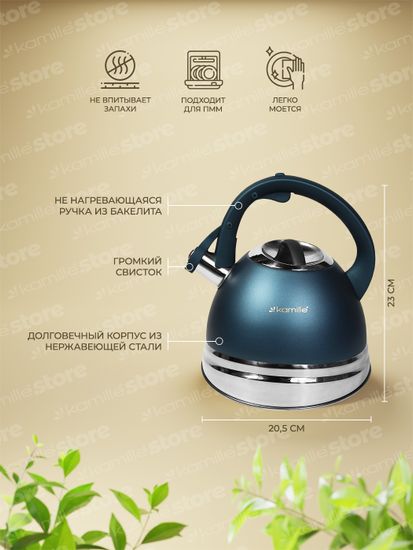 Чайник для плиты 3 л. со свистком Kamille KM 0861 из нержавеющей стали