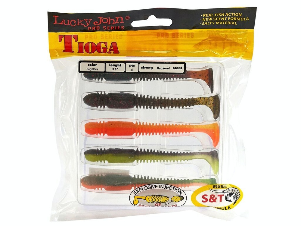 Виброхвосты съедобные LJ Pro Series TIOGA 3.9in (10 см), цв. MIX2, 5 шт.