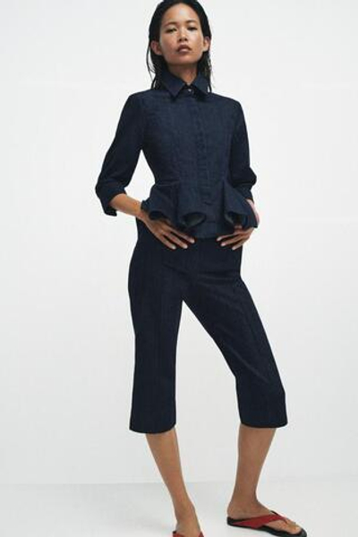 ZW COLLECTION ДЖИНСОВАЯ РУБАШКА С ПЕПЛУМОМ - ZARA