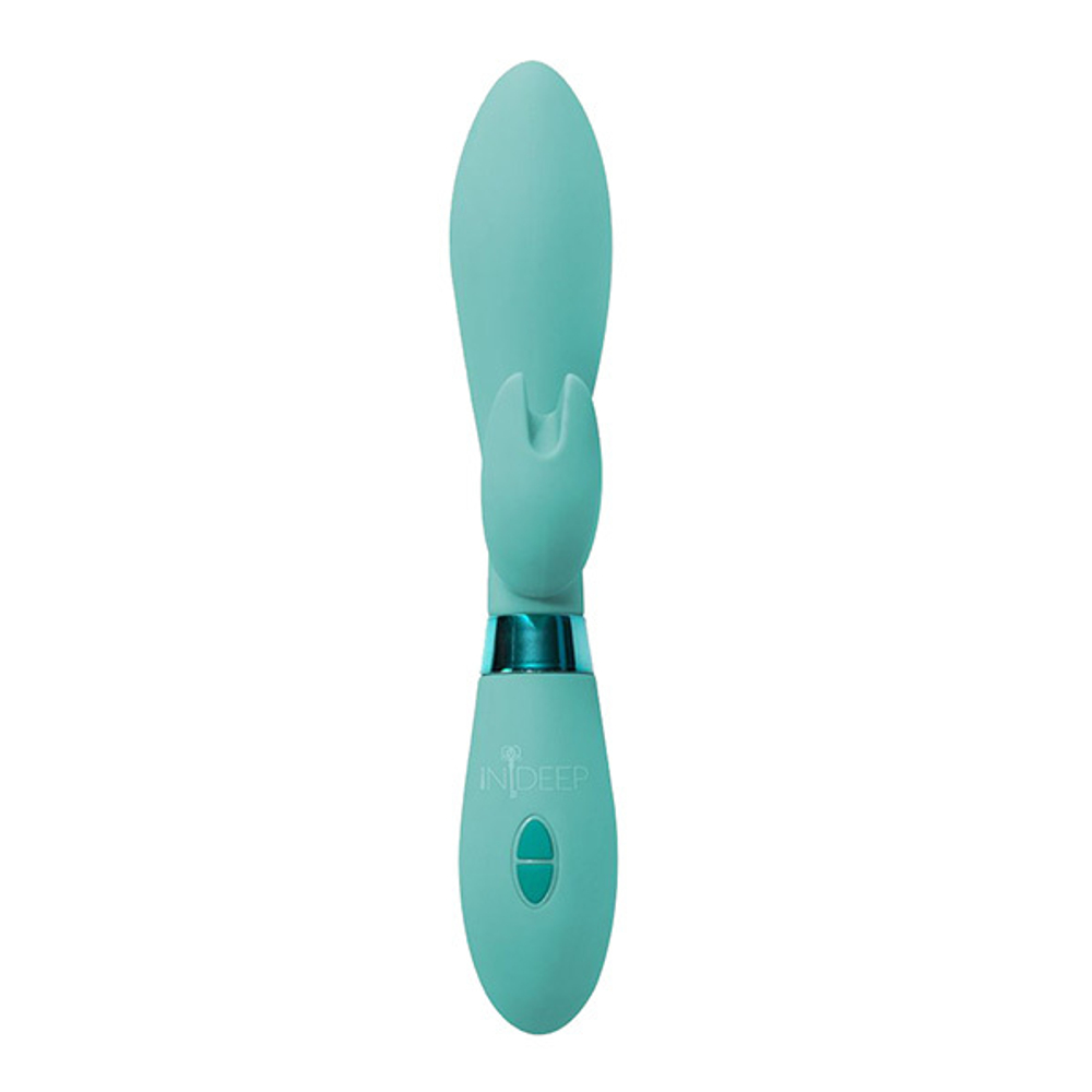 Мятный вибратор 20,5см с клиторальным отростком Indeep Leyla Turquoise