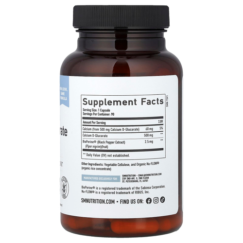 SMNutrition, D-глюкарат кальция и BioPerine®, 90 капсул