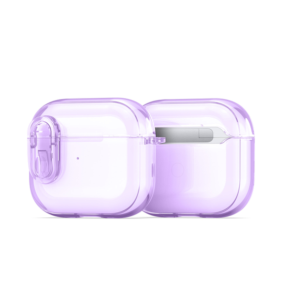 Прозрачный чехол фиолетовый для наушников AirPods 3, серия PECL Series от Dux Ducis, в комплекте с карабином