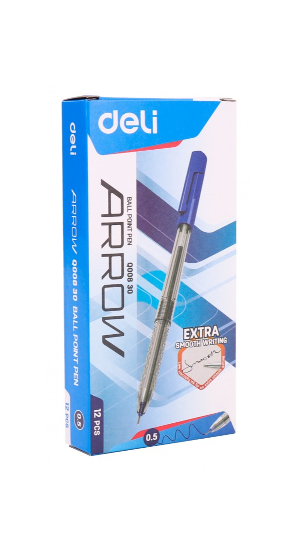 Ручка шариковая Deli Arrow 0.5мм прозрачный корпус, синяя EQ00830
