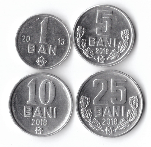 Набор регулярных монет Молдовы (1, 5, 10 и 25 бани). UNC