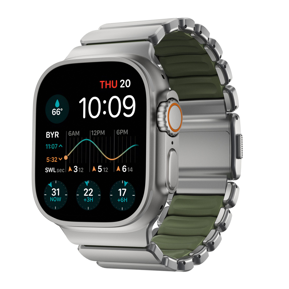 Ремешок Nomad Stratos Band FKM для Apple Watch 45/46/49 мм Natural Titanium Forest Green