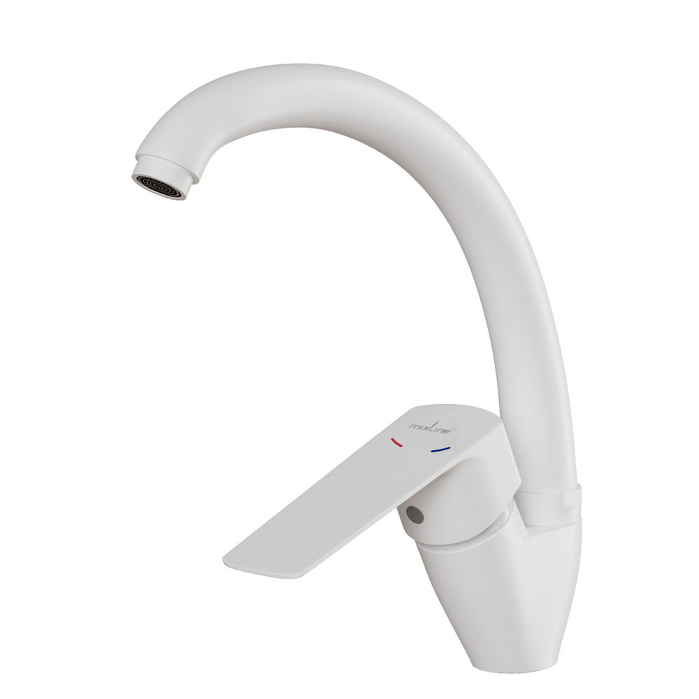 Смеситель для кухни 35k MIXLINE МЛ15-032(ML15-032W) выс.излив б/отв бок п/гайку (без подводки)БЕЛЫЙ