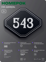 Номерок на дверь квартиры 543, для кабинета, офиса, шильдик 9 х 7 см, черный, Айдентика Технолоджи