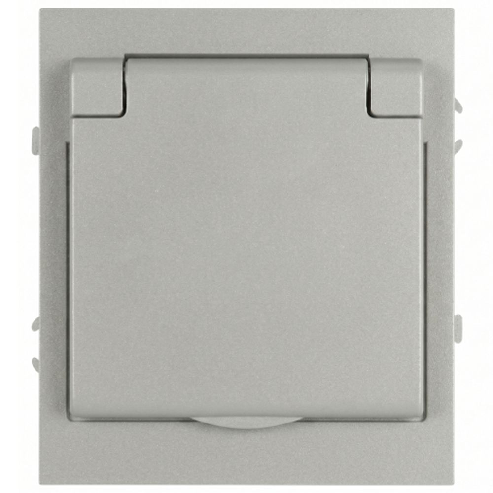 Розетка ЭРА Arktik 16-2103-03 с заземлением 2P+E Schuko со шторками с крышкой 16А-250В алюминий | Эра Arktik