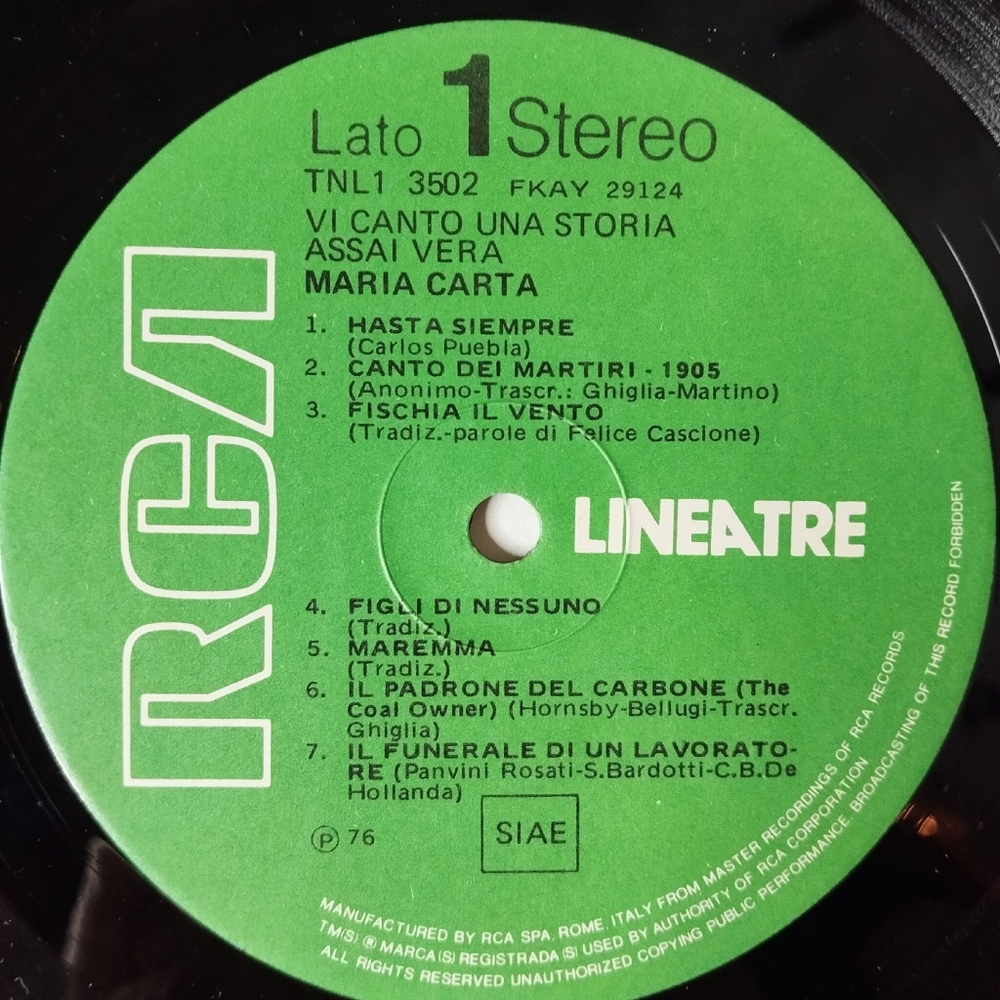 Винтажная виниловая пластинка LP Maria Carta Vi Canto Una Storia Assai Vera (Italy 1976)