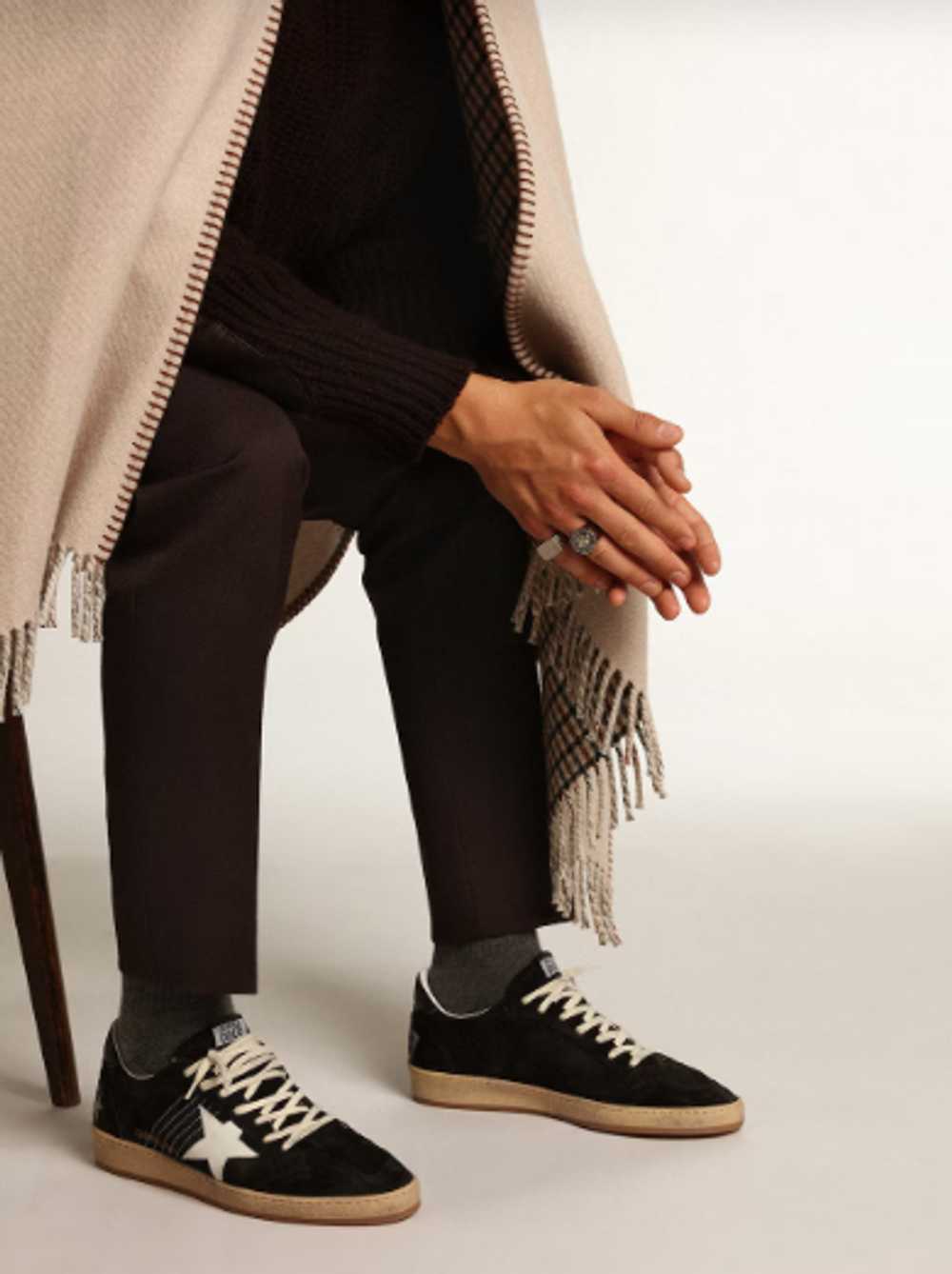 Men's Golden Goose Ball Star in black suede with white leather star