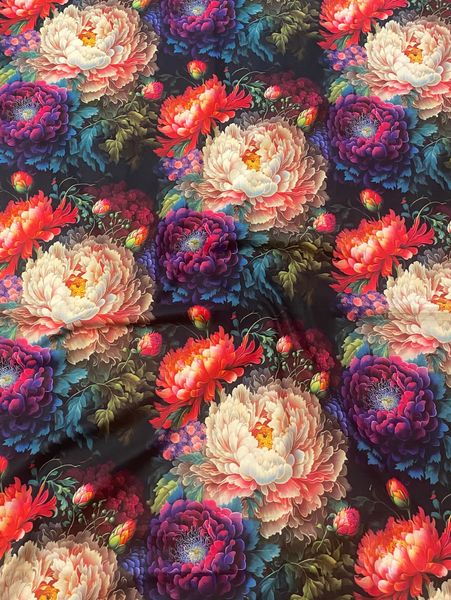 ЦВЕТЫ НА ЧЁРНОМ 100% хлопок Handmade Fabrics 9