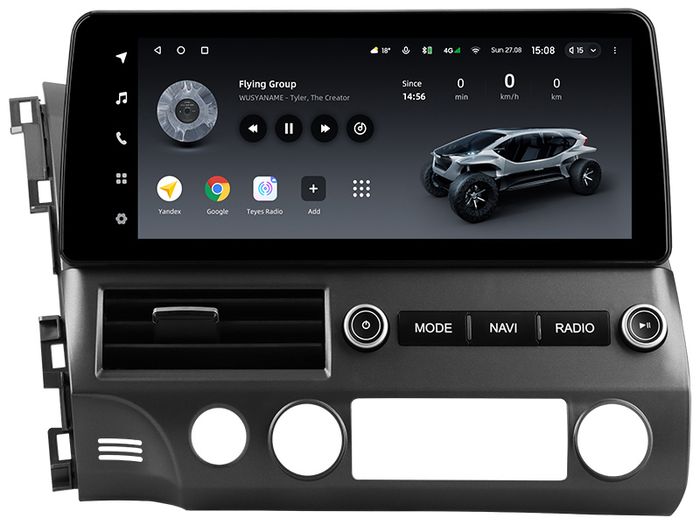 Магнитола для Honda Civic 8 4d 2005-2012 седан - Teyes LUX ONE монитор 12.3" 2K QLED на Android 10, Быстрая, CarPlay, 4G SIM-слот