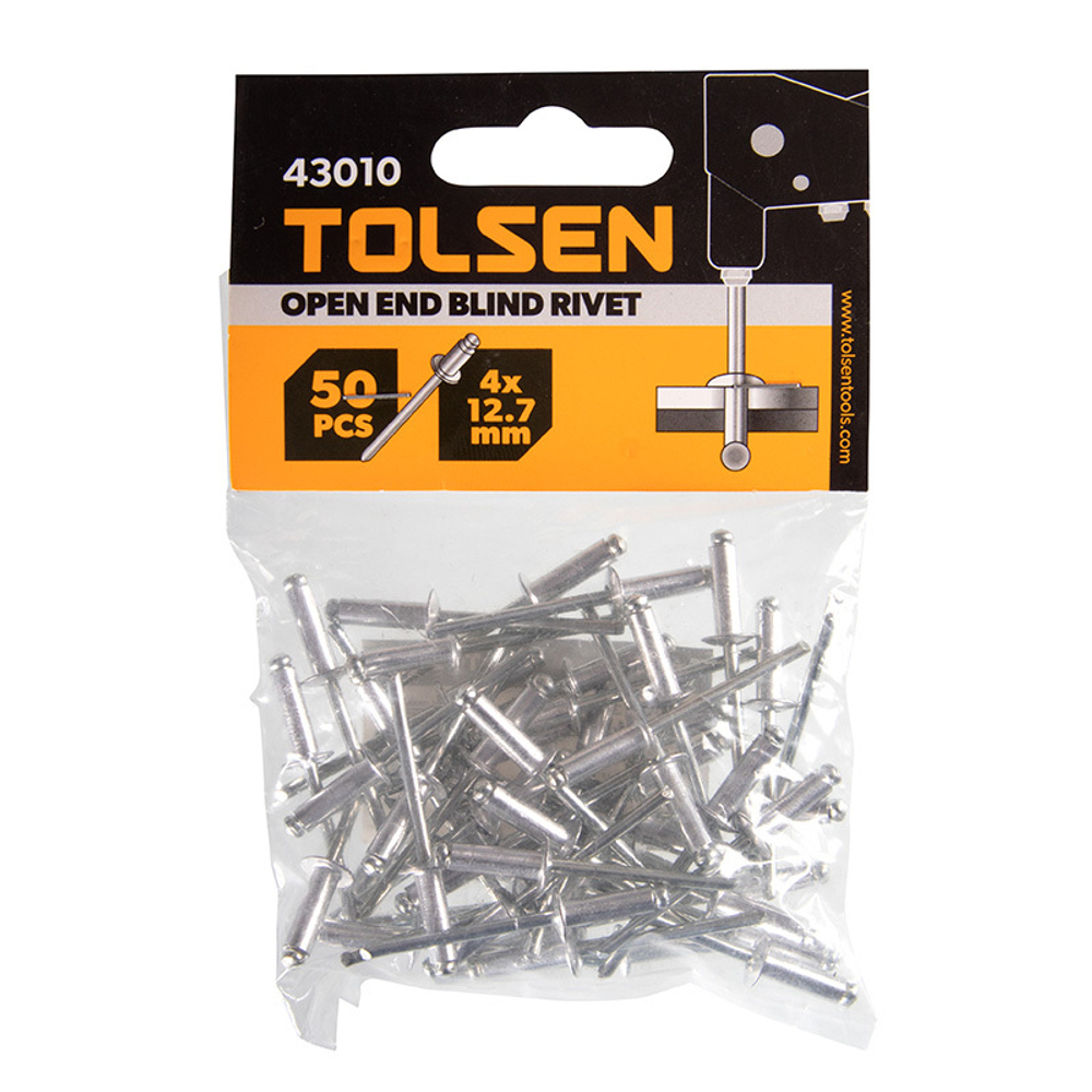 TOLSEN (TT43010) Набор заклепок алюминиевых, 4,0 х 12,7 мм, 50 шт