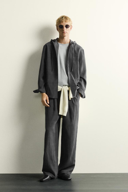 ZARA БРЮКИ RELAXED FIT В ПОЛОСКУ, АНТРАЦИТОВО-СЕРЫЙ