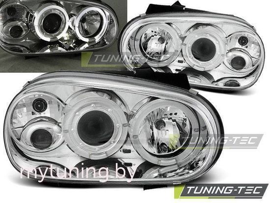 Передние фары VW Golf 4 angel eyes chrome