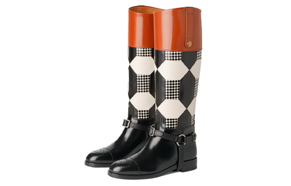 GUCCI Long Shaft Boots Women"s Black White