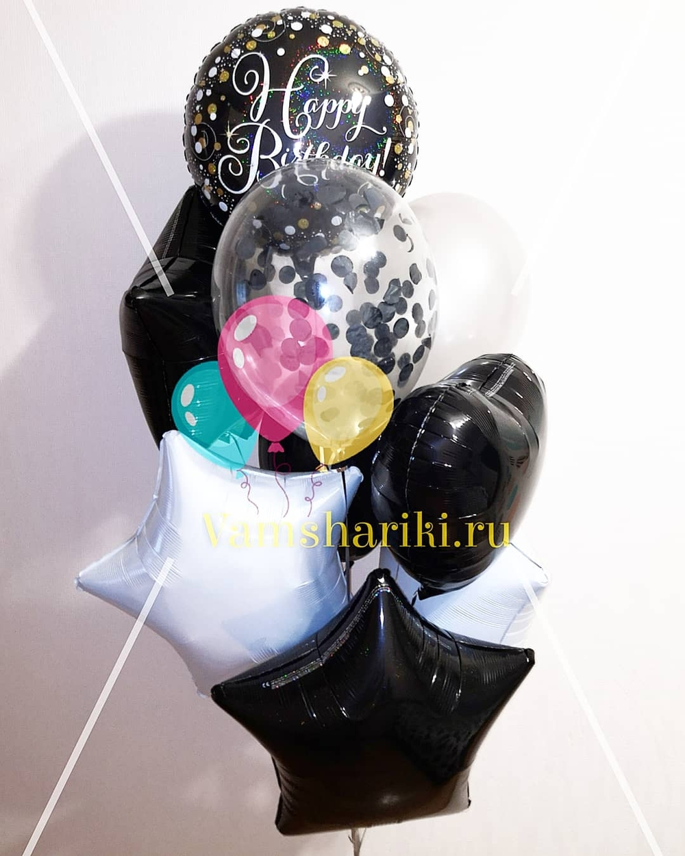 Круг "Черный с золотыми конфетти" Happy Birthday