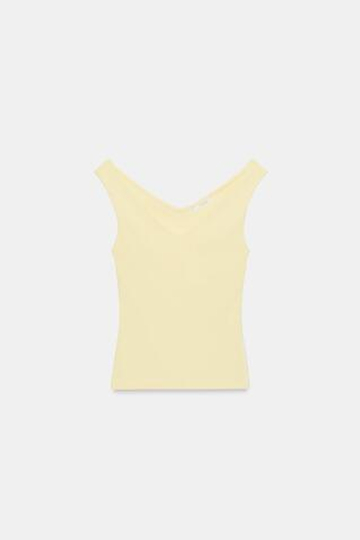 ZARA ФУТБОЛКА С ОТКРЫТЫМИ ПЛЕЧАМИ, ПАСТЕЛЬНО-ЖЕЛТЫЙ